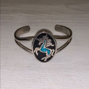 Unicorn bracelet cuff inlaid stone